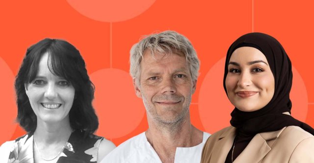 Portrettbilder av de tre foredragsholderne satt i en VID-ramme