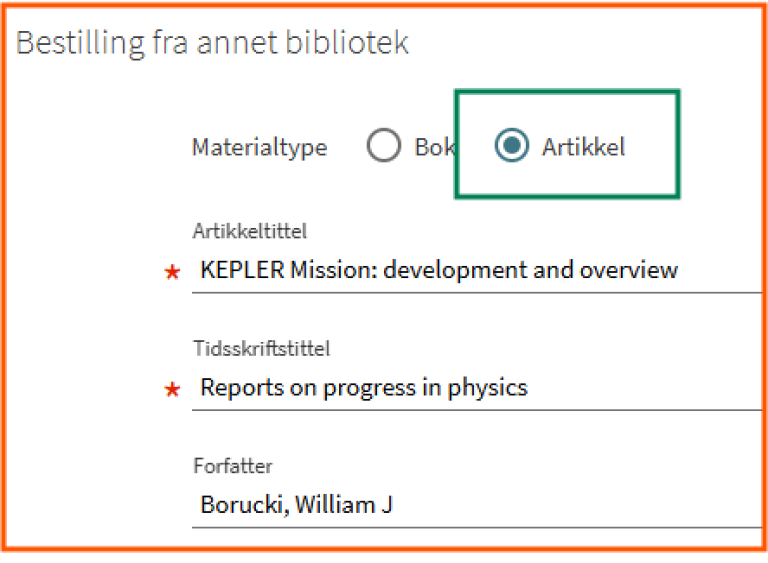 [Finner ikke?] - skjermklipp fra Oria, bestillingsskjema for materiale som ikke finnes i Oria