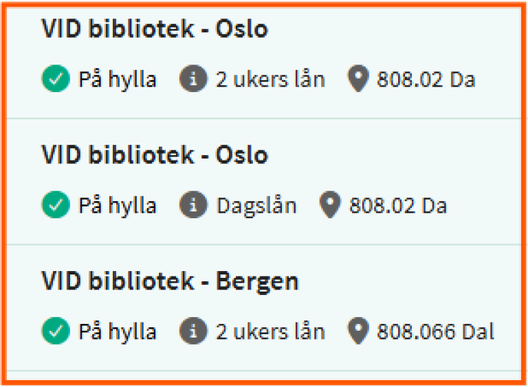 [Finn og bestill] - skjermklipp fra Oria som viser hvor boken finnes, om den er tilgjengelig, og plasseringen i biblioteket.