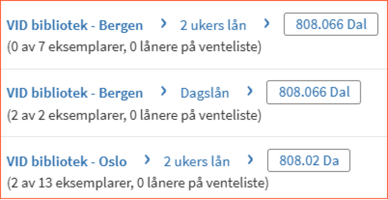 [Finn og bestill] - skjermklipp fra Oria som viser hvor boken finnes, om den er tilgjengelig, og plasseringen i biblioteket.