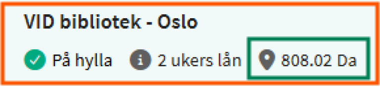 [Finn og bestill] - skjermklipp fra Oria, viser hvor i biblioteket boka er plassert (hyllenummer)