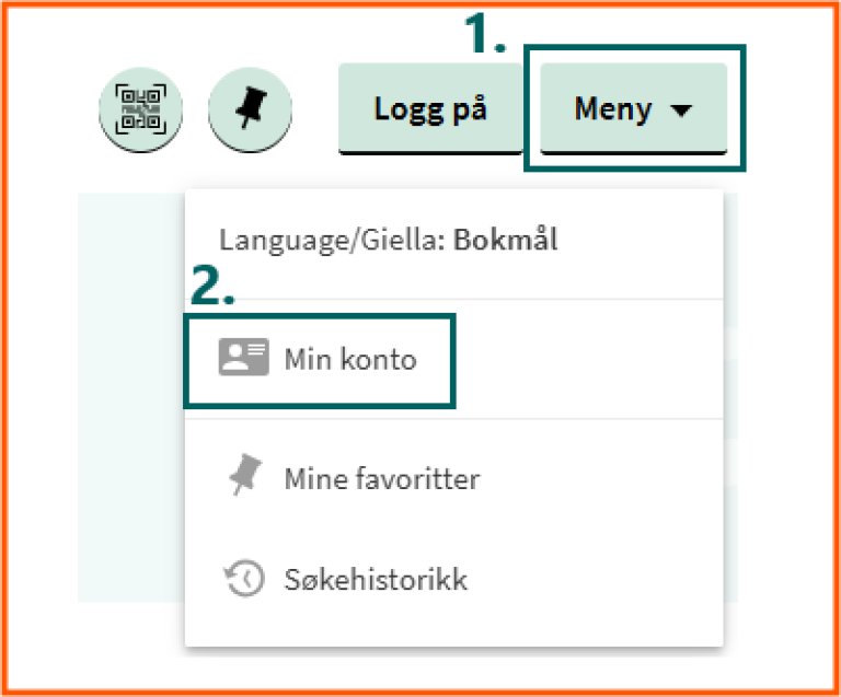 [Min konto] - skjermklipp fra Oria, inngang i toppmenyen i Oria