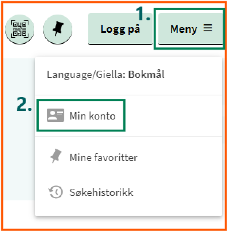 [Min konto] - skjermklipp fra Oria, inngang i toppmenyen i Oria