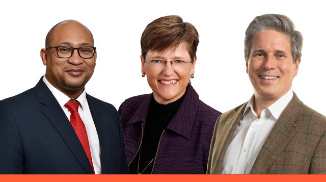 Picture of two men and one woman  