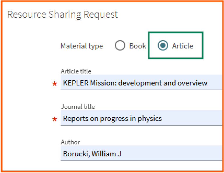 [Can't find it?] - screen shot from Oria, filling out the request form for material not available in Oria