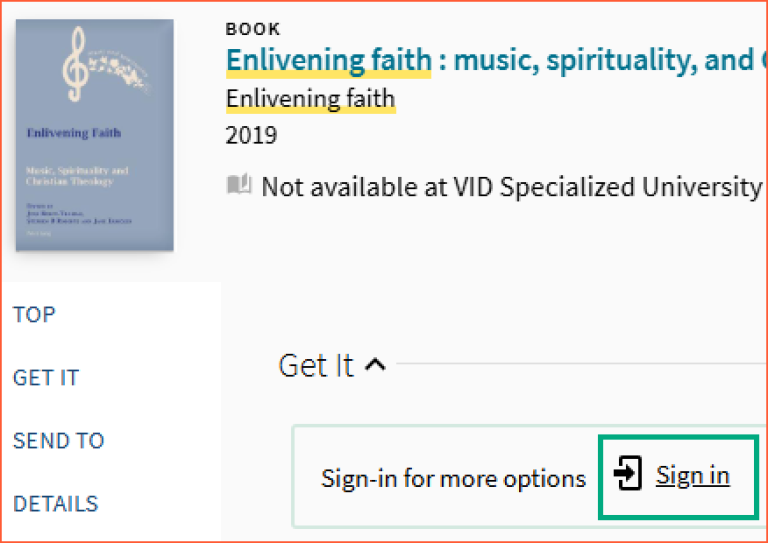 [Sign in] - screen shot from Oria, sign-in option on detailed information page in Oria