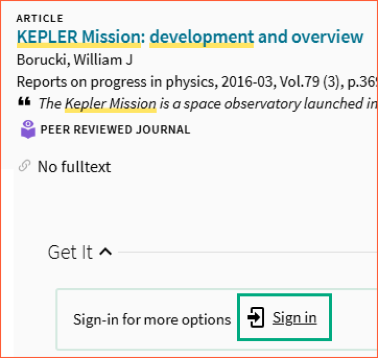 [Sign in] - screen shot from Oria, sign-in option on detailed information page in Oria