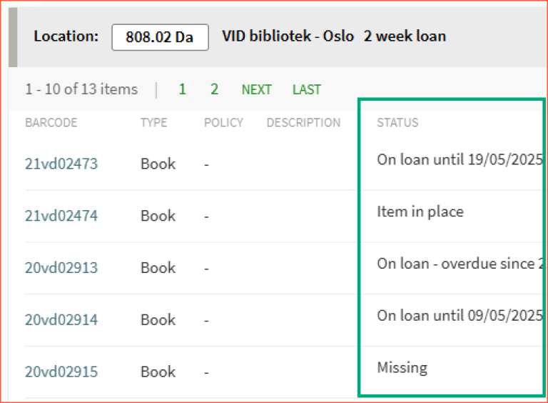 [Get It] - screen shot from Oria, showing the loan status of copies at a specific VID library