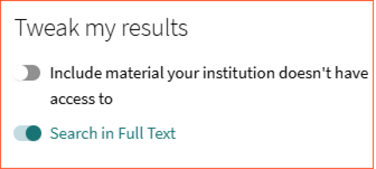 [Search in Full Text] - screen shot from Oria, showing how to expand search to include results from search inside the full text of digital documents
