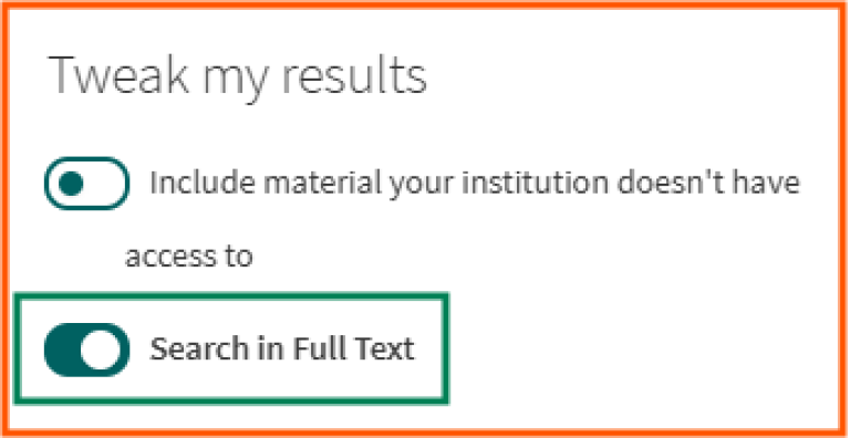 [Search in Full Text] - screen shot from Oria, showing how to expand search to include results from search inside the full text of digital documents