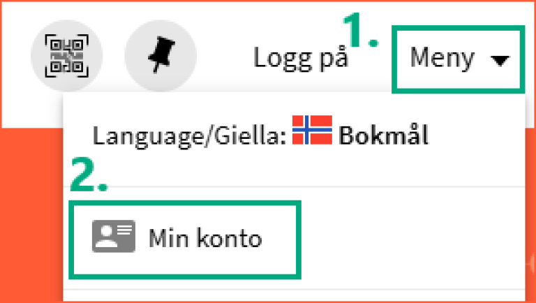 [Min konto] - skjermklipp fra Oria, inngang i toppmenyen i Oria