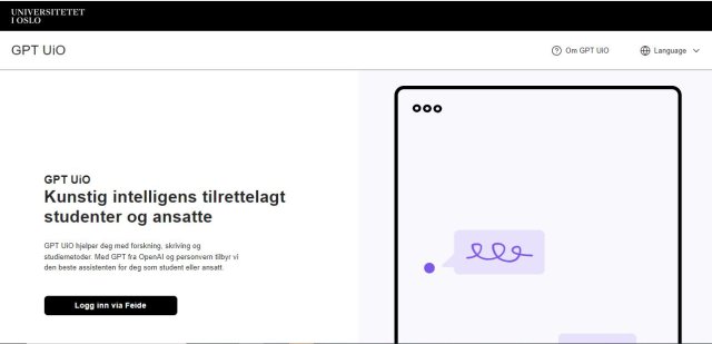Skjermbilde av forsiden til www.gpt.uio.no