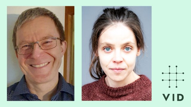 Portrettfoto av Tore Johnsen og Ingrid Brækken Melve. Lys grønn bakgrunn. Grønn VID-logo.