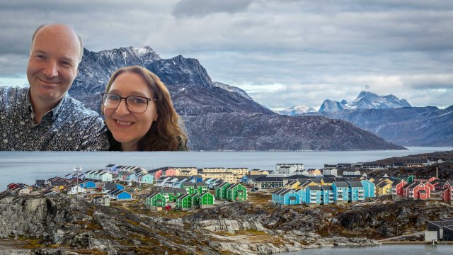 Bilde fra Grønland med innfelt bilde av mann og kvinne